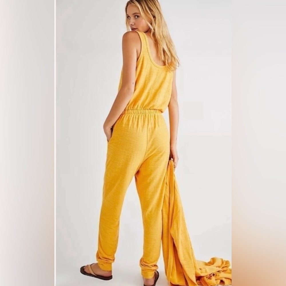 Free People Beach Bicoastal Jumpsuit Women's Yellow Drawstring Lounge sz XS - Picture 13 of 13